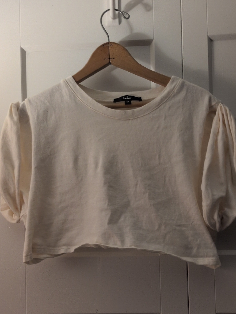 Lulu's Cream Puff-Sleeve Cropped Tee - Cream